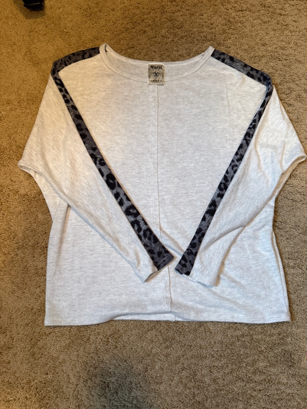 Vocal Light Gray Tunic with Black Leopard Trim